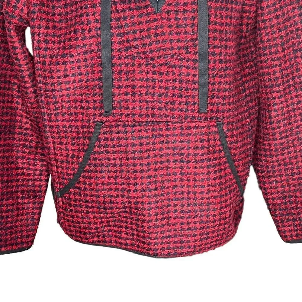 MADEWELL Red Black Brushed Houndstooth Hoodie XS Pocket Oversized - Picture 5 of 9